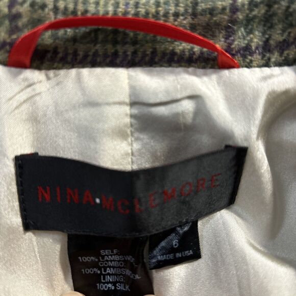 Nina Mclemore 100% Lambs Wool Plaid Women Blazer, Jacket 100% Silk Lining sz 6 - Picture 7 of 10